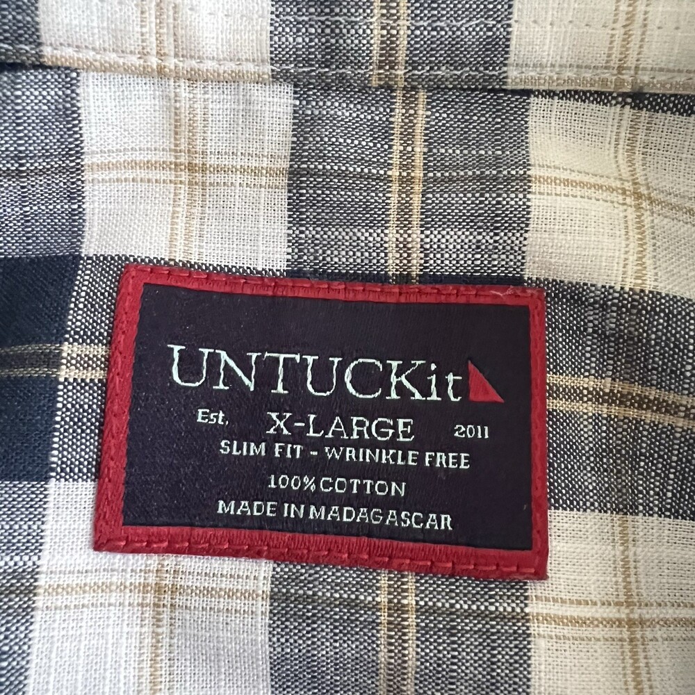UNTUCKit Long Sleeve Button-Up Shirt 100% Cotton Blue White Plaid - Slim Fit XL - Picture 4 of 9